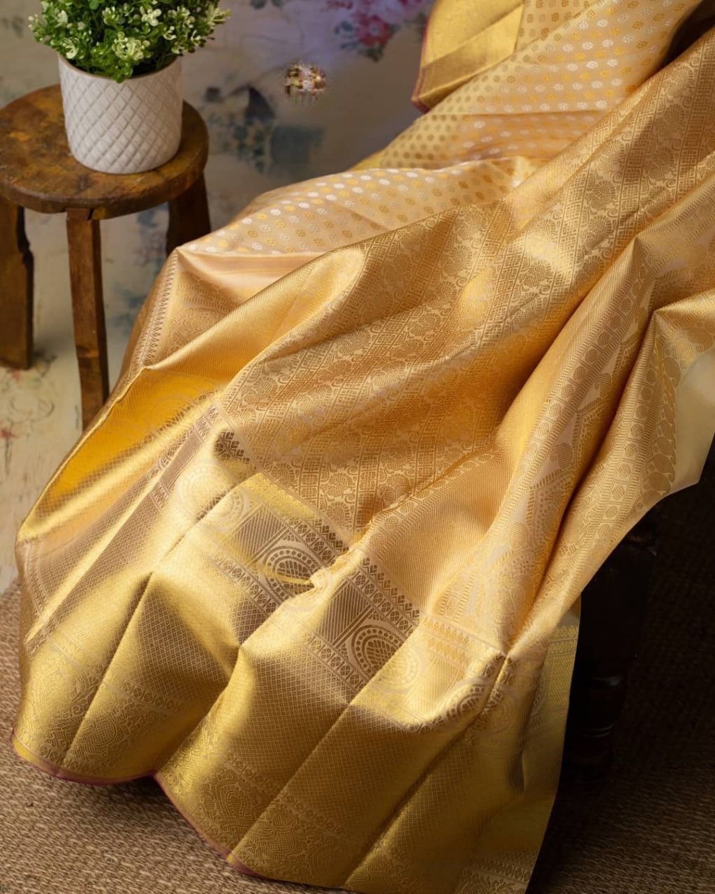 Blissful Beige Color Soft Banarasi Silk Saree With Blouse Piece