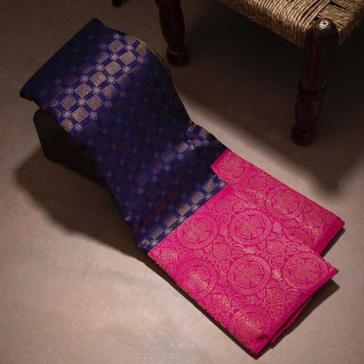 Snappy Blue Color Banarasi Soft Silk Saree With Blouse Piece