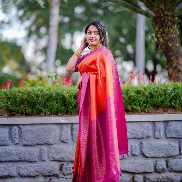 Ebullience Orange Color Soft Banarasi Silk Saree With Unequalled Blouse Piece