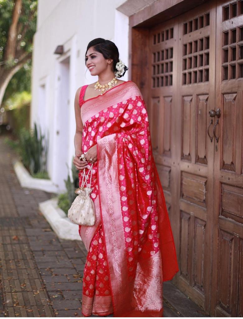 Gorgeous Red Color Soft Banarasi Silk Saree With Blouse Piece