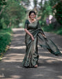 Surpassing Green Soft Banarasi Silk Saree With Elision Blouse Piece