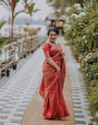 Surpassing Red Soft Banarasi Silk Saree With Incredible Blouse Piece
