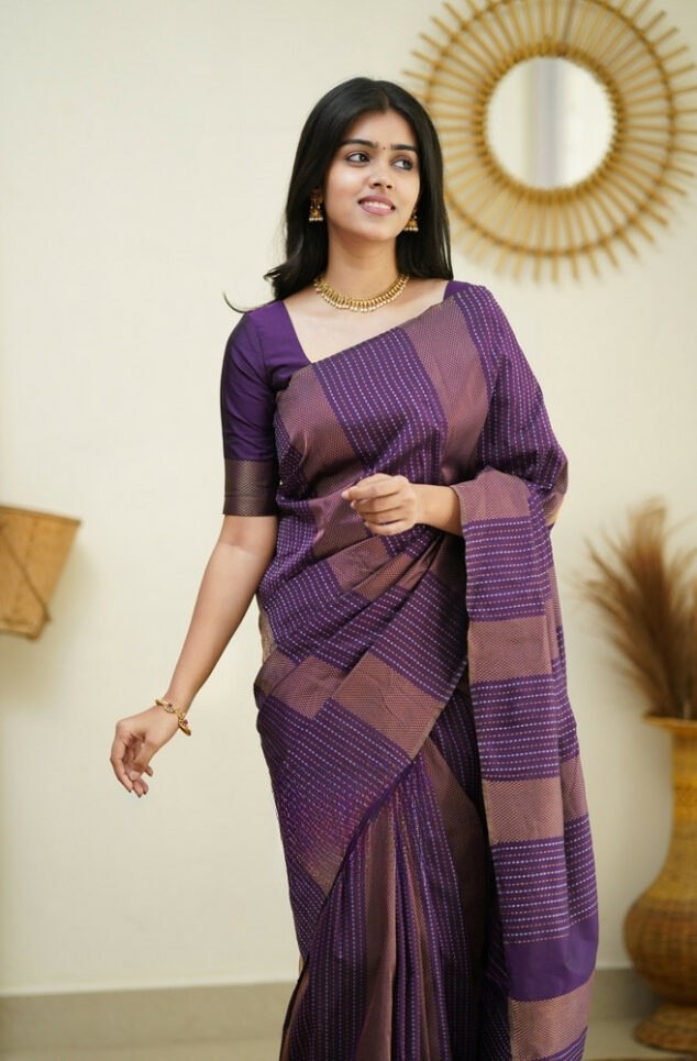 Dazzling Purple Color Soft Silk Saree With Gleaming Blouse Piece