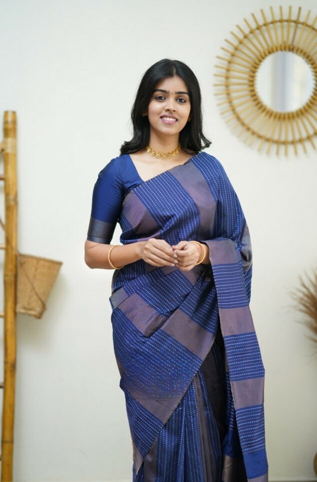 Adorning Blue Color Soft Silk Saree With Blouse Piece